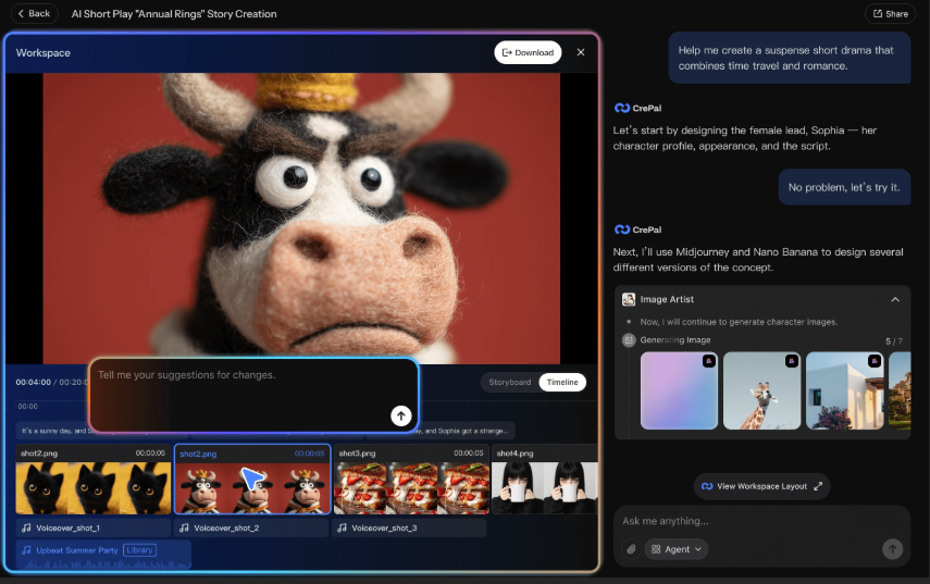 Longcat Video alternative CrePal AI platform interface creating character-driven story videos