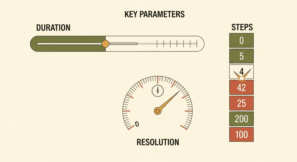 LTX-2 quick start tutorial: Key parameters sliders for duration, steps, and resolution control