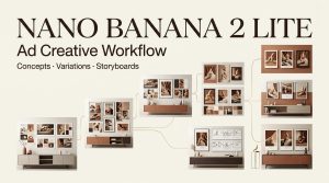 Optimize your advertising creative process by utilizing the efficient Nano Banana 2 Lite for concepts, variations, and storyboards.
