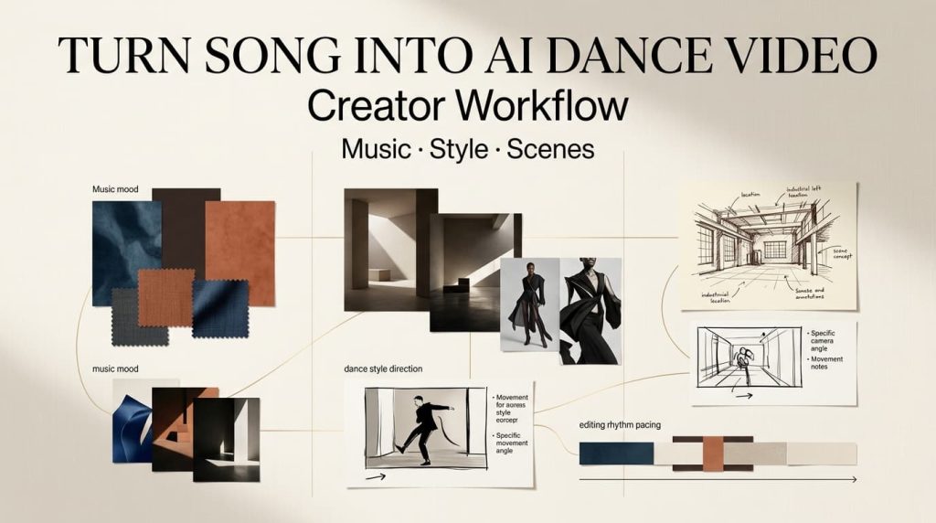 Follow this creative workflow to turn song into dance video by planning music, style, and scenes for AI generation.