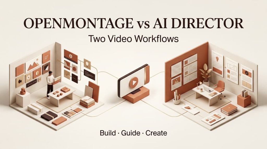 Comparison of OpenMontage and AI Director workflows for building, guiding, and creating professional video content.