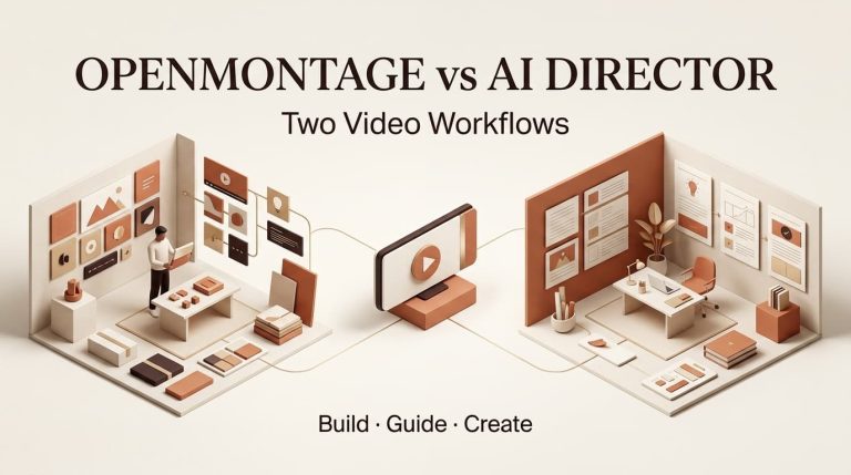Comparison of OpenMontage and AI Director workflows for building, guiding, and creating professional video content.