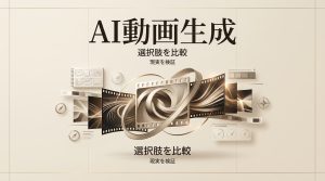 無検閲AI動画生成ツールを探す方向けに、各種AI動画生成サービスの選択肢を比較し、その現実や特徴を分かりやすく検証しているミニマルで上品なデザインのインフォグラフィック画像。