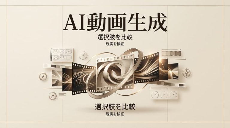 無検閲AI動画生成ツールを探す方向けに、各種AI動画生成サービスの選択肢を比較し、その現実や特徴を分かりやすく検証しているミニマルで上品なデザインのインフォグラフィック画像。