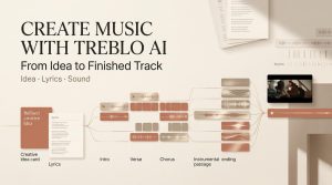 Discover how to transform creative ideas and lyrics into full tracks using the workflow of Treblo AI music.