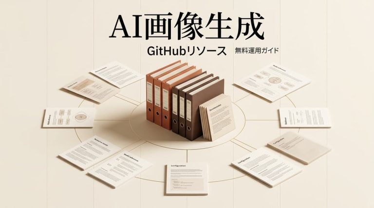 GitHubで無料利用できるNSFW AI画像生成ツールの導入や運用ガイドを整理したドキュメント群を示す3Dイラスト画像です。リソース管理や設定手順に関する資料が整然と並べられており、全体の全体像を分かりやすく伝えています。