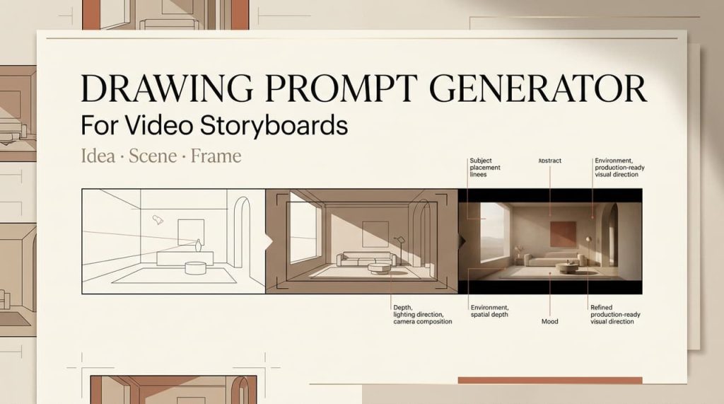 Use an advanced drawing prompt generator to transform rough sketches and scene concepts into production-ready storyboards.