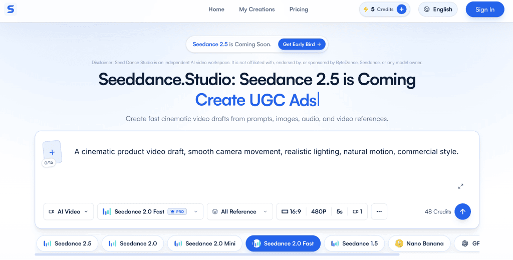 Explore the prompt generation dashboard when testing Seedance Studio vs Higgsfield Cinema Studio features.