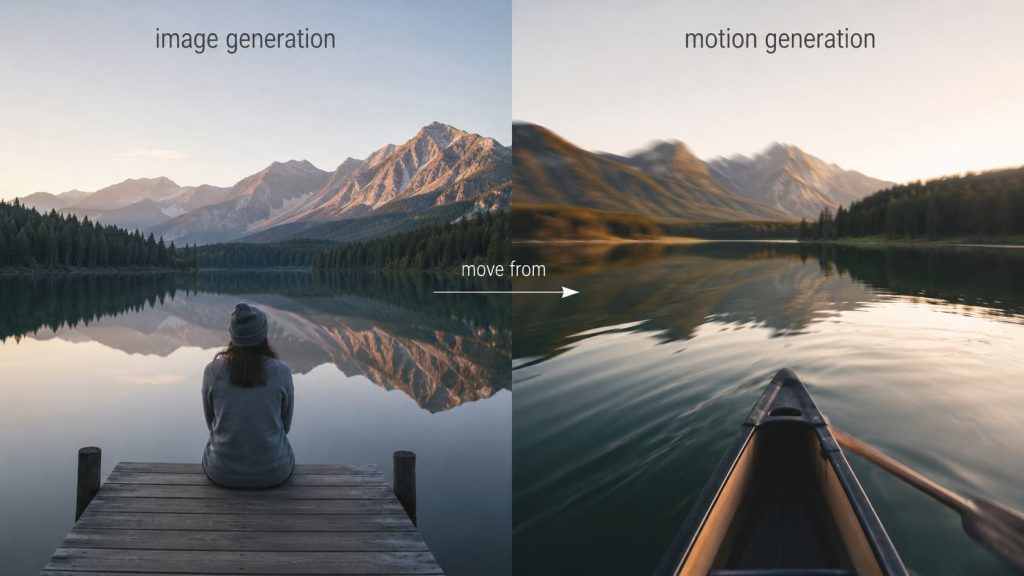 Compare static scene creation with dynamic video movement powered by your favorite art prompt generator workflow.