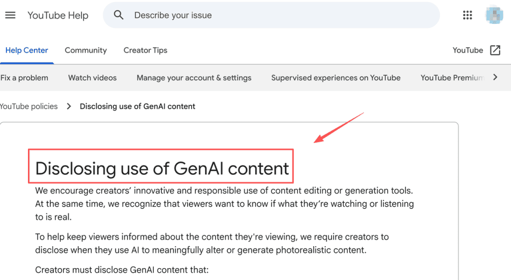 Understand YouTube policies on disclosing synthetic media and images produced via a drawing prompt generator.