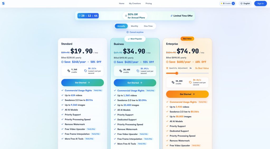 Compare commercial pricing tiers and usage rights for a Seedance Studio vs Higgsfield Cinema Studio guide.