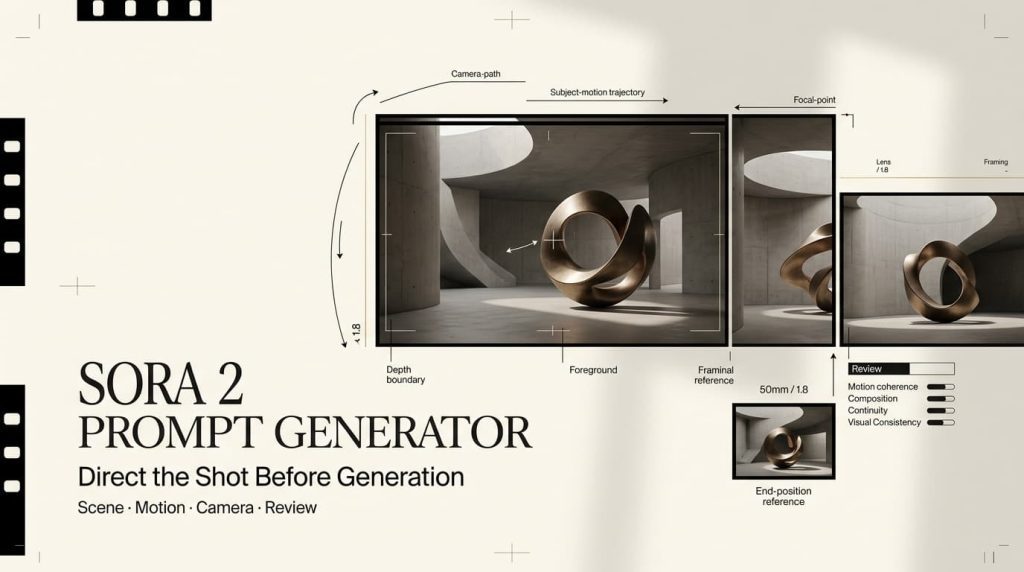 Use this sora 2 prompt generator interface to design professional video shots, camera paths, and cinematic depth.
