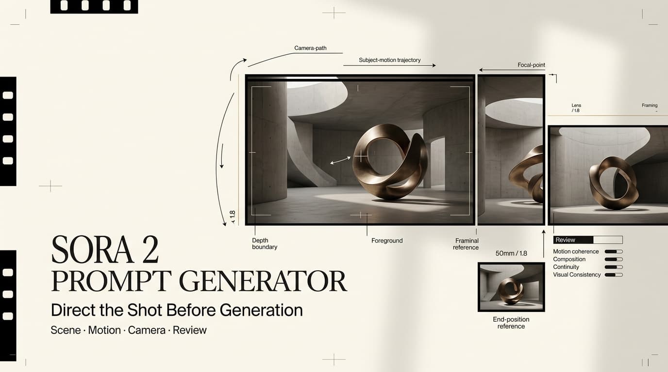 Use this sora 2 prompt generator interface to design professional video shots, camera paths, and cinematic depth.