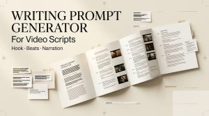 Use a writing prompt generator to build engaging video script hooks, beats, and narration outlines quickly.