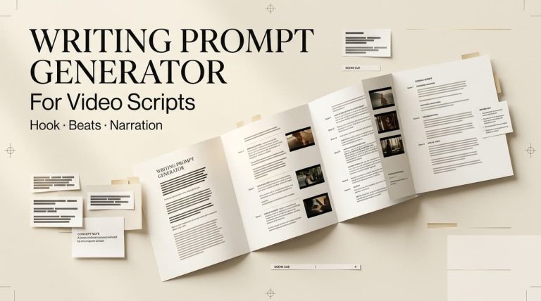 Use a writing prompt generator to build engaging video script hooks, beats, and narration outlines quickly.