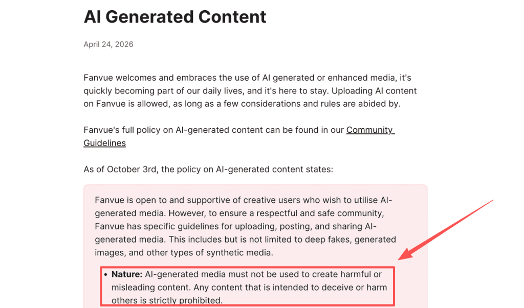 Review safety guidelines and rules regarding AI-generated media that every adult content creator must follow on platforms.