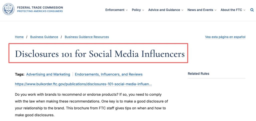 Comply with FTC influencer guidelines when publishing content generated via a writing prompt generator.