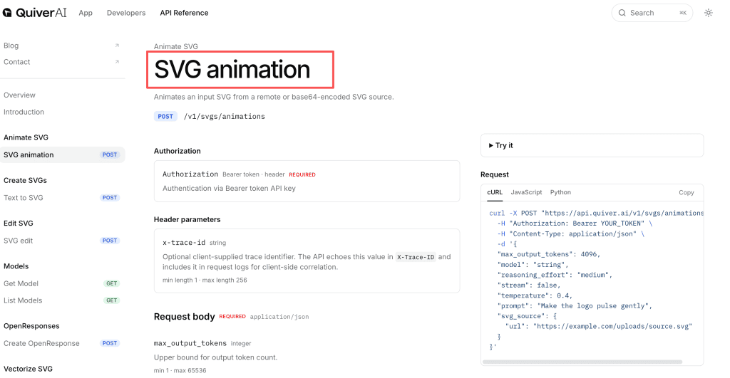 View API developer endpoints and request parameters required to build automated workflows using arrow 2 animation features.