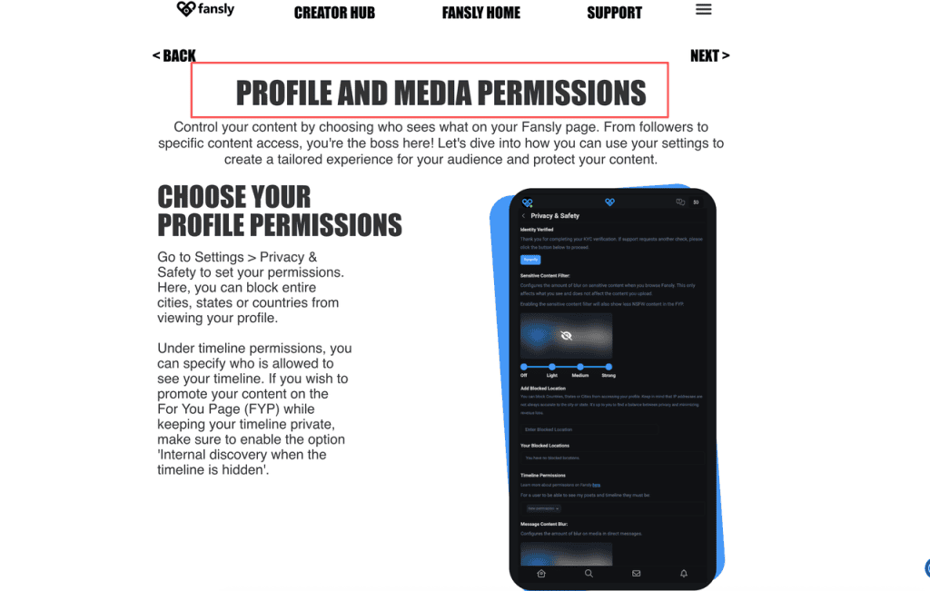 Learn how to configure profile privacy and media permissions within an adult content creator app for women safely.