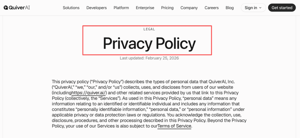 Review platform legal terms and data privacy policies related to building arrow 2 explainer videos and tools.