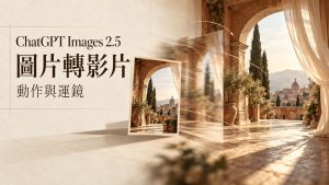 ChatGPT Images 2.5 圖片轉影片教學封面，展示如何透過智慧運鏡與動態控制將靜態建築照片轉為高畫質動態影片。