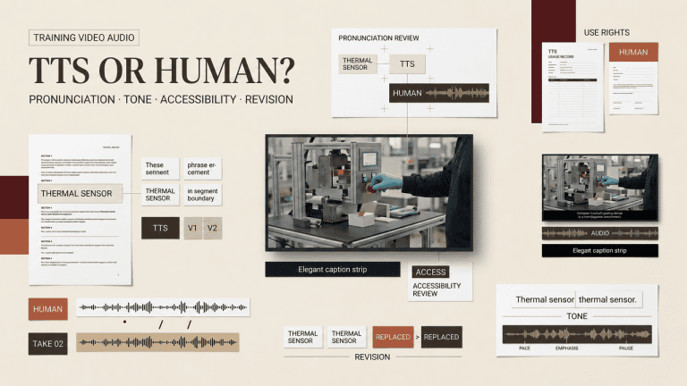 Compare quality and cost factors in an evaluation of ai text-to-speech vs human voiceovers for training videos.