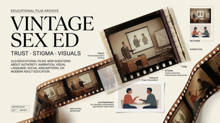 Explore archival film strips and instructional frames from classic vintage sex education videos.