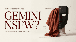 Cover for a gemini ai image generator nsfw policy guide, showing a black mask and rust-colored fabric.