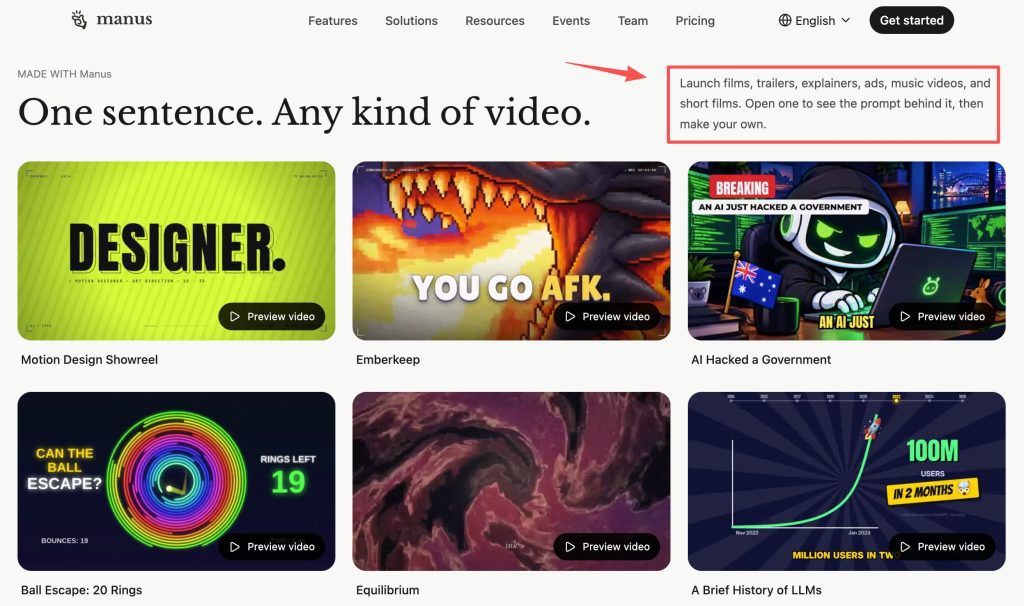 Discover diverse video generation examples and templates created using the powerful manus studio video editor platform.