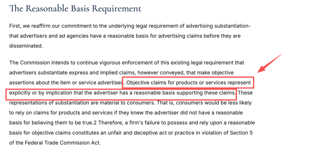 Learn about reasonable basis requirements for objective advertising claims when optimizing kling 4.0 flash prompts.