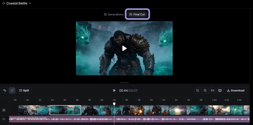 Edit and review your final cut timeline generated by the best ai video creation agents for cinematic projects.